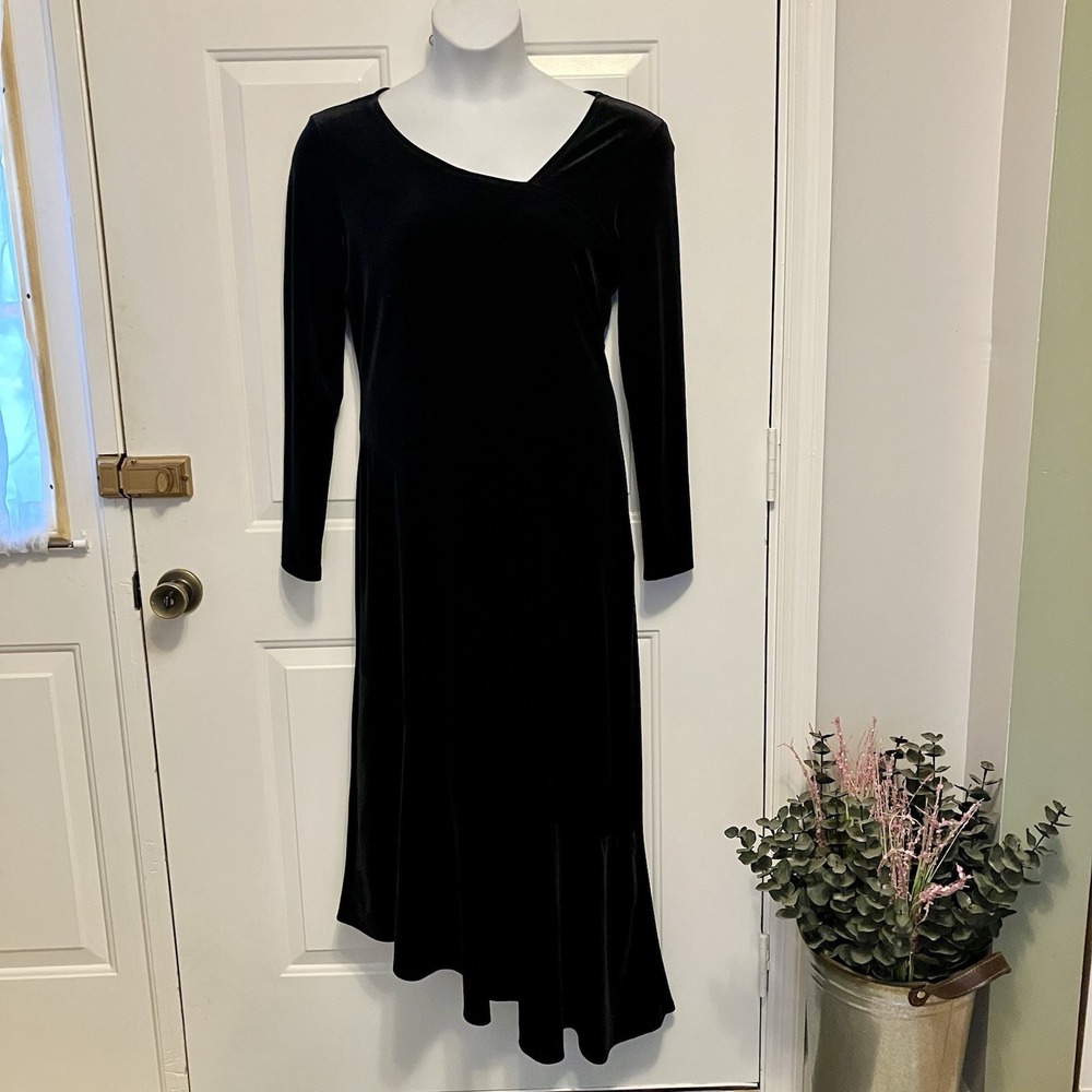 Vintage Carole Little Size 10 Black Velvet Women's Maxi Dress Goth 90s
